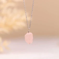 Raw Rose Quartz Necklace With Threaded Pendant(Natural Rose Quartz Necklace)