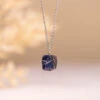 Raw Sodalite Necklace - Threaded Crystal Pendant On Sterling Silver Chain(Natural Sodalite Necklace)