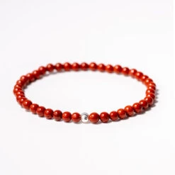 Red Jasper Gemstone Bracelet – 4mm Beads With Sterling Silver Accent(Red Jasper Healing Bracelet)