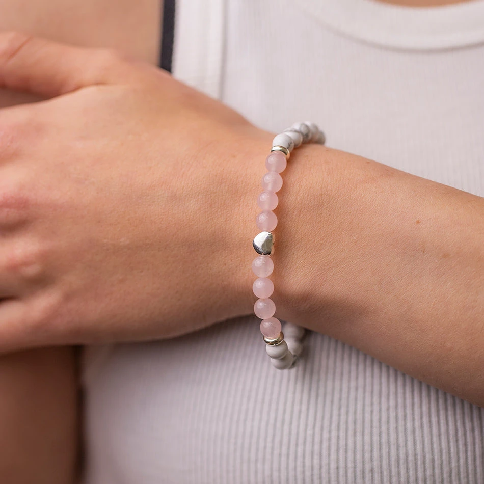 White Howlite And Rose Quartz Gemstone Bracelet With Silver Heart(White Howlite And Rose Quartz Bracelet) 3 White Howlite And Rose Quartz Gemstone Bracelet With Silver Heart(White Howlite And Rose Quartz Bracelet) - Image 3