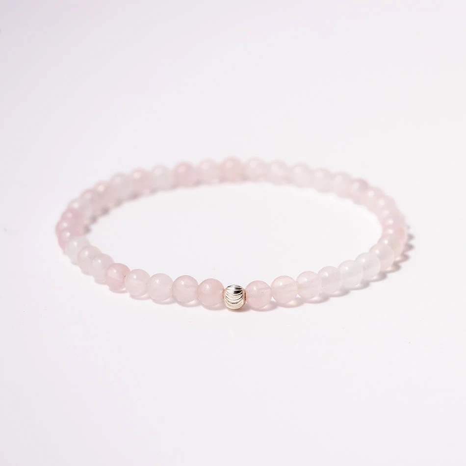 Rose Quartz Crystal Gemstone Bracelet – 4mm Beads With Sterling Silver Accent(Rose Quartz Bracelet 4mm) 1 Rose Quartz Crystal Gemstone Bracelet – 4mm Beads With Sterling Silver Accent(Rose Quartz Bracelet 4mm)