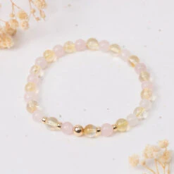 6mm Rose Quartz And Citrine Bracelet – Healing Crystals For Positivity & Confidence(Rose Quartz And Citrine Gemstone Bracelet 6mm Beads)