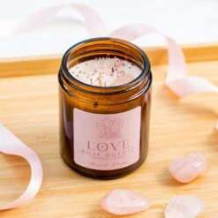 Love Crystal Candle With Rose Quartz – Handmade Soy Wax Candle, UK Made(Rose Quartz Crystal Candle Love)