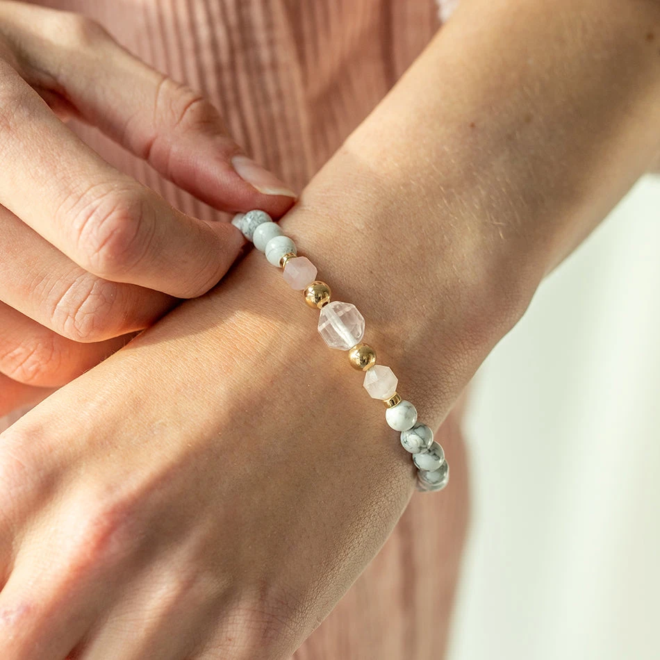 Harmonious Serenity Gemstone Bracelet With White Howlite & Rose Quartz(Howlite And Rose Quartz Gemstone Bracelet 6mm) 2 Harmonious Serenity Gemstone Bracelet With White Howlite & Rose Quartz(Howlite And Rose Quartz Gemstone Bracelet 6mm) - Image 2