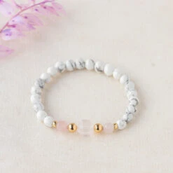 Harmonious Serenity Gemstone Bracelet With White Howlite & Rose Quartz(Howlite And Rose Quartz Gemstone Bracelet 6mm)