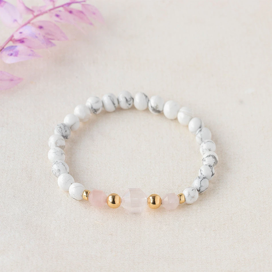 Harmonious Serenity Gemstone Bracelet With White Howlite & Rose Quartz(Howlite And Rose Quartz Gemstone Bracelet 6mm) 1 Harmonious Serenity Gemstone Bracelet With White Howlite & Rose Quartz(Howlite And Rose Quartz Gemstone Bracelet 6mm)