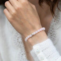 Rose Quartz Beaded Bracelet – Essential 6mm Gemstone Healing Crystal Jewellery(Rose Quartz Essential Bracelet 6mm) 7 Rose Quartz Beaded Bracelet – Essential 6mm Gemstone Healing Crystal Jewellery(Rose Quartz Essential Bracelet 6mm) -Djuna Jewelry Store rose quartz modelled