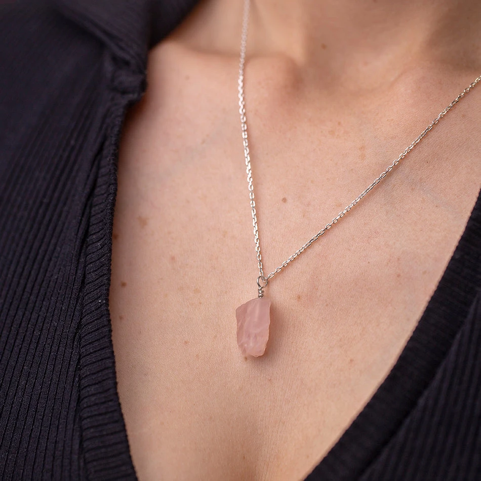 Raw Rose Quartz Necklace With Threaded Pendant(Natural Rose Quartz Necklace) 2 Raw Rose Quartz Necklace With Threaded Pendant(Natural Rose Quartz Necklace) - Image 2