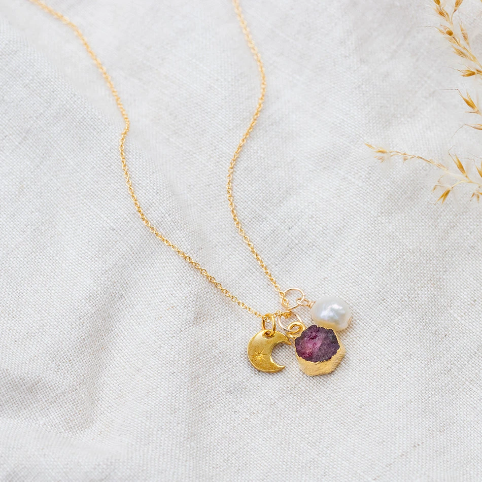 Ruby Crescent Moon Charm Necklace (July Birthstone)(Ruby Crescent Moon Charm Necklace July Birthstone) 1 Ruby Crescent Moon Charm Necklace (July Birthstone)(Ruby Crescent Moon Charm Necklace July Birthstone)