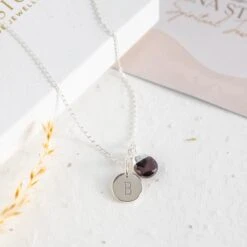 Sterling Silver Ruby Necklace – Teardrop Gem With Personalised Initial(Initial Teardrop Ruby Necklace Sterling Silver)
