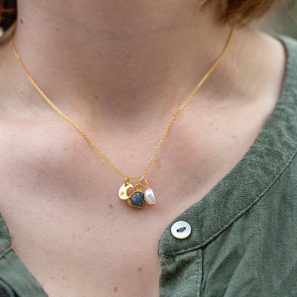 Sapphire Crescent Moon Charm Necklace (September Birthstone)(Sapphire Crescent Moon Charm Necklace September Birthstone) 2 Sapphire Crescent Moon Charm Necklace (September Birthstone)(Sapphire Crescent Moon Charm Necklace September Birthstone) - Image 2