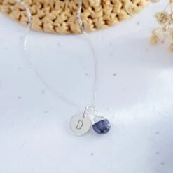 Sapphire Teardrop Necklace - Sterling Silver With Engraved Initial(Personalised Teardrop Sapphire Necklace Sterling Silver)