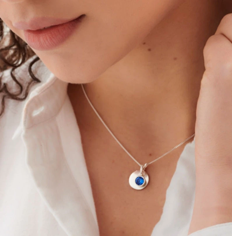 Personalised September Birthstone Necklace - Sapphire(Engraved Birthstone Necklace September) 2 Personalised September Birthstone Necklace - Sapphire(Engraved Birthstone Necklace September) - Image 2