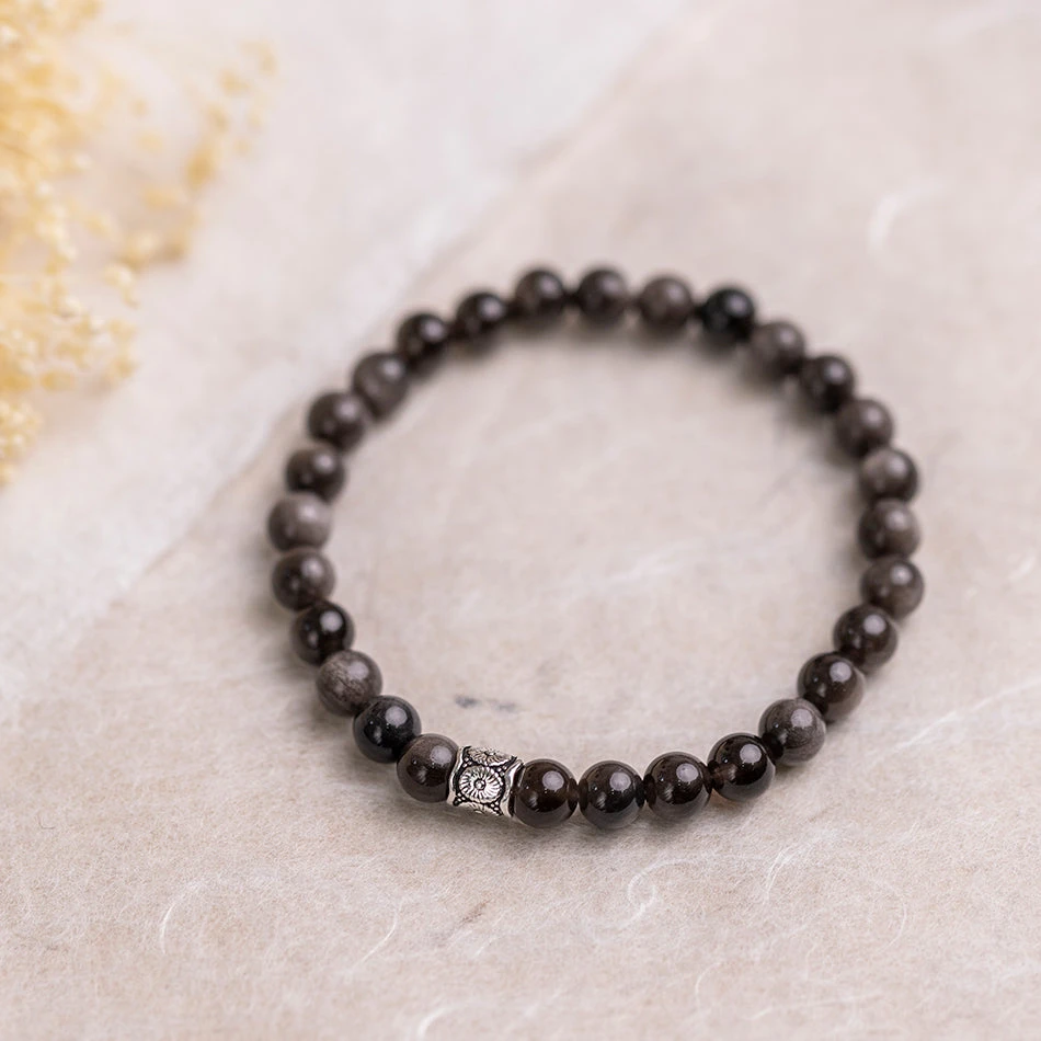 Silver Sheen Obsidian Gemstone Bracelet 6mm(Silver Sheen Obsidian Gemstone Energy Bracelet) 2 Silver Sheen Obsidian Gemstone Bracelet 6mm(Silver Sheen Obsidian Gemstone Energy Bracelet) - Image 2