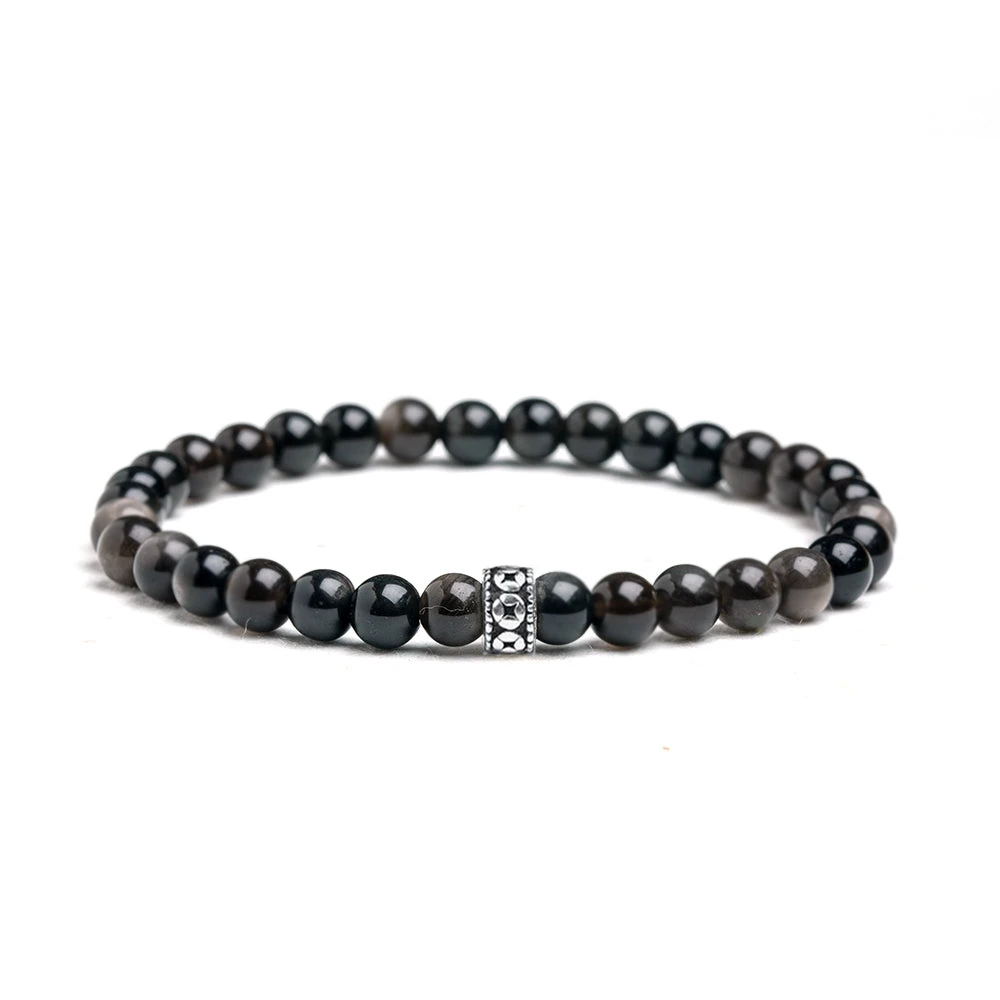 Men's Silver Sheen Obsidian Gemstone Bracelet 6mm(Mens Silver Sheen Obsidian Gemstone Bracelet 6mm) 1 Men's Silver Sheen Obsidian Gemstone Bracelet 6mm(Mens Silver Sheen Obsidian Gemstone Bracelet 6mm)