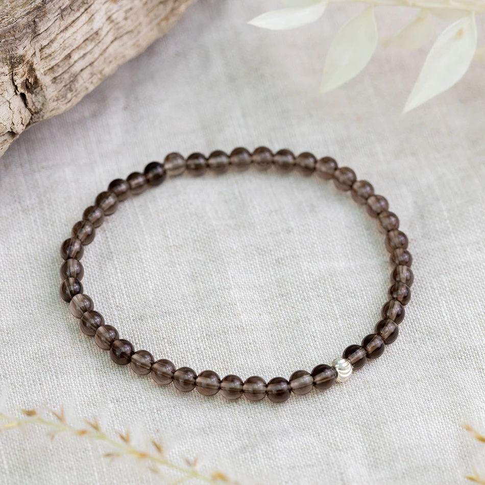 Smoky Quartz Gemstone Bracelet – 4mm Beads With Sterling Silver Accent(Smokey Quartz) 2 Smoky Quartz Gemstone Bracelet – 4mm Beads With Sterling Silver Accent(Smokey Quartz) - Image 2