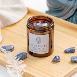 Sodalite Crystal Candle – Soy Wax, Crystal For Creativity & Inspiration(Sodalite Crystal Candle Creativity)