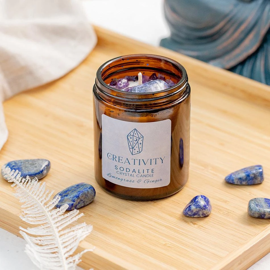 Sodalite Crystal Candle – Soy Wax, Crystal For Creativity & Inspiration(Sodalite Crystal Candle Creativity) 1 Sodalite Crystal Candle – Soy Wax, Crystal For Creativity & Inspiration(Sodalite Crystal Candle Creativity)