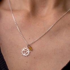 Solar Plexus Chakra Necklace - Citrine Crystal Charm(Solar Plexus Chakra Necklace With Citrine Charm) -Djuna Jewelry Store solar plexus modelled