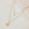 Layered Golden Starburst And Crystal Necklace - 22K Gold Plated(Layered Golden Starburst And Crystal Necklace 22k Gold Plated)