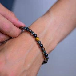 Triple Protection Gemstone Bracelet 6mm With Tiger's Eye, Hematite And Obsidian(Triple Protection Gemstone Bracelet 6mm) -Djuna Jewelry Store strength bracelet
