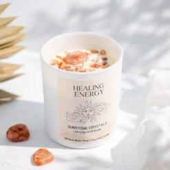Sunstone Healing Candle – Crystal For Confidence, Joy & Positivity(Sunstone Crystal Candle Healing Energy) -Djuna Jewelry Store sun energy crystal candle 3
