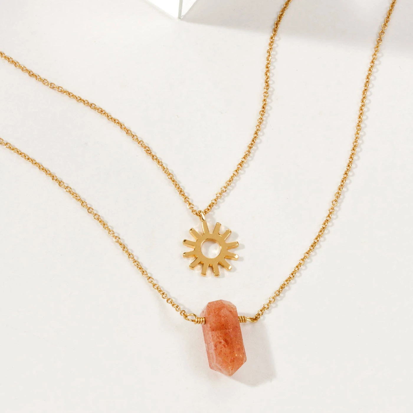 Layered Gold Necklace Set – Sun Salutation Sunstone Sun Pendant(Sun Salutation Necklace Set Sunstone) 1 Layered Gold Necklace Set – Sun Salutation Sunstone Sun Pendant(Sun Salutation Necklace Set Sunstone)