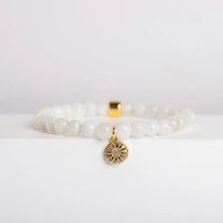 Rainbow Moonstone Gemstone Bracelet – Celestial-Themed Charm, Handmade Jewellery(Sunstar Charm Rainbow Moonstone Bracelet)