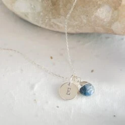 Sterling Silver Tanzanite Necklace – Teardrop Gem With Personalised Initial(Initial Teardrop Tanzanite Necklace Sterling Silver)