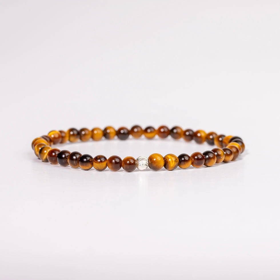 Tiger's Eye Gemstone Bracelet – 4mm Beads With Sterling Silver Accent(Tiger Eye Gemstone Bracelet 4mm) 4 Tiger's Eye Gemstone Bracelet – 4mm Beads With Sterling Silver Accent(Tiger Eye Gemstone Bracelet 4mm) - Image 4