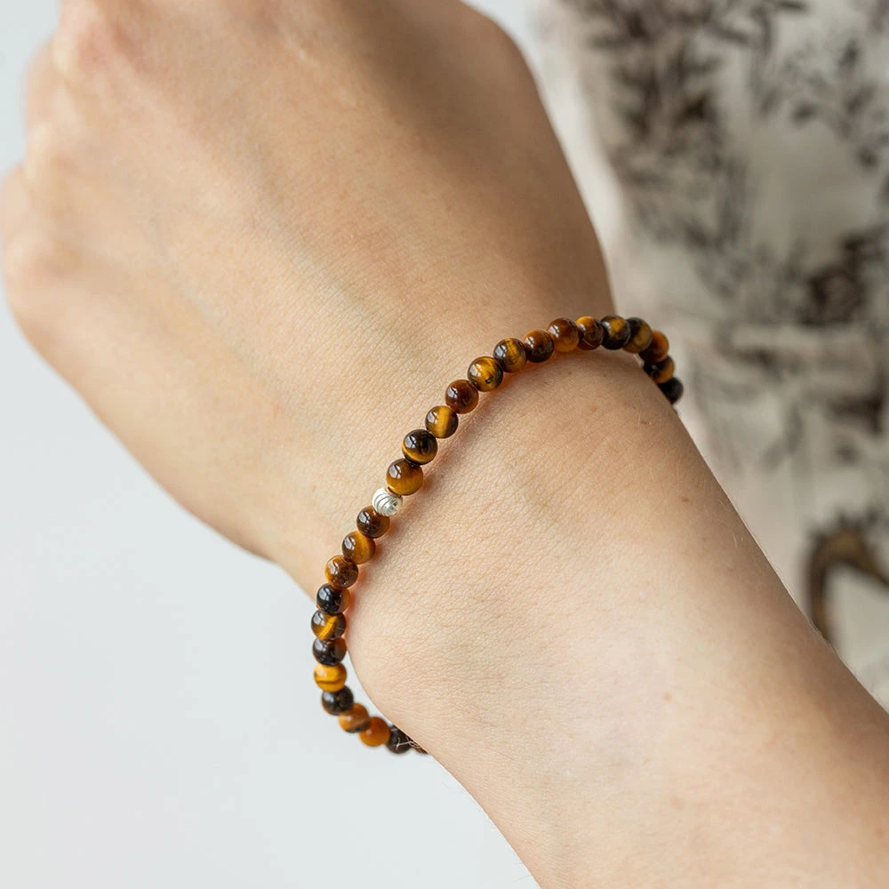 Tiger's Eye Gemstone Bracelet – 4mm Beads With Sterling Silver Accent(Tiger Eye Gemstone Bracelet 4mm) 6 Tiger's Eye Gemstone Bracelet – 4mm Beads With Sterling Silver Accent(Tiger Eye Gemstone Bracelet 4mm) - Image 6