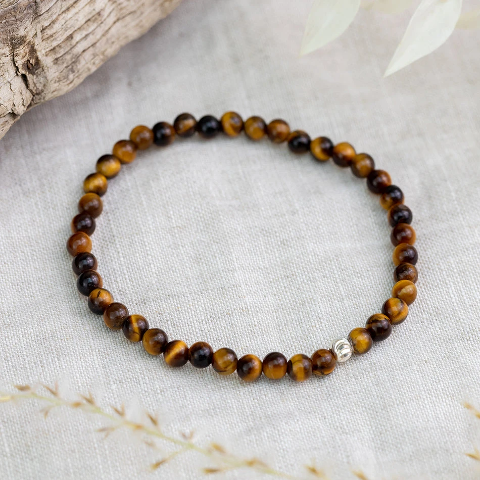 Tiger's Eye Gemstone Bracelet – 4mm Beads With Sterling Silver Accent(Tiger Eye Gemstone Bracelet 4mm) 2 Tiger's Eye Gemstone Bracelet – 4mm Beads With Sterling Silver Accent(Tiger Eye Gemstone Bracelet 4mm) - Image 2