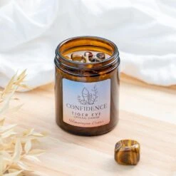 Confidence Crystal Candle With Tiger Eye – Natural Soy Wax, Handmade(Tiger Eye Crystal Candle Confidence)