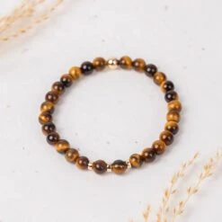 6mm Tiger's Eye Bracelet – Healing Crystal With Gold-Filled Details, Handmade Jewellery(Tiger Eye Gemstone Bracelet 6mm Beads)