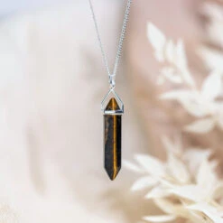 Tiger's Eye Point Pendant – Sterling Silver Crystal Energy Necklace(Tiger Eye Sterling Silver Point Pendant)