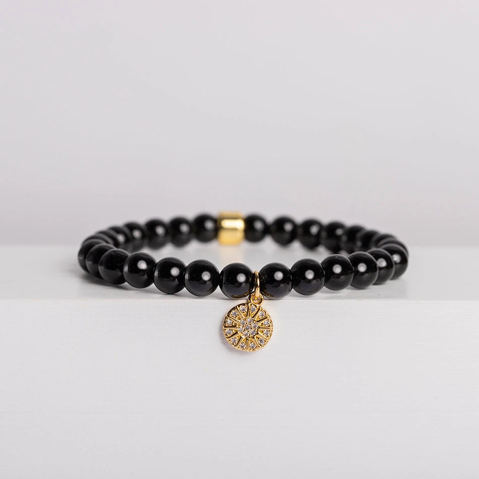 Black Tourmaline Gemstone Bracelet – Celestial-Themed Charm, Handmade Jewellery(Sunstar Charm Black Tourmaline Bracelet) 1 Black Tourmaline Gemstone Bracelet – Celestial-Themed Charm, Handmade Jewellery(Sunstar Charm Black Tourmaline Bracelet)