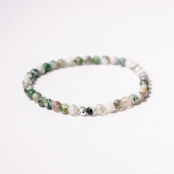 Tree Agate Gemstone Bracelet β 4mm Beads With Sterling Silver Accent(Tree Agate Healing Bracelet)