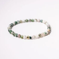 Tree Agate Gemstone Bracelet – 4mm Beads With Sterling Silver Accent(Tree Agate Healing Bracelet) -Djuna Jewelry Store tree agate bracelet gold