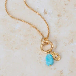 Turquoise & Hamsa Charm Necklace – 22K Gold Plated Evil Eye Protection Pendant(Turquoise Hamsa Charm Necklace 22k Gold Plated Evil Eye Protection Pendant)