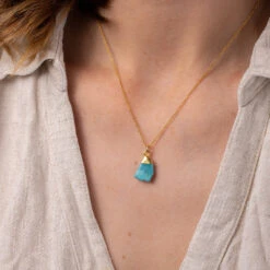 Raw Turquoise Gold Dipped Necklace(White Crystal Ball Necklace) -Djuna Jewelry Store turquoise raw necklace 3