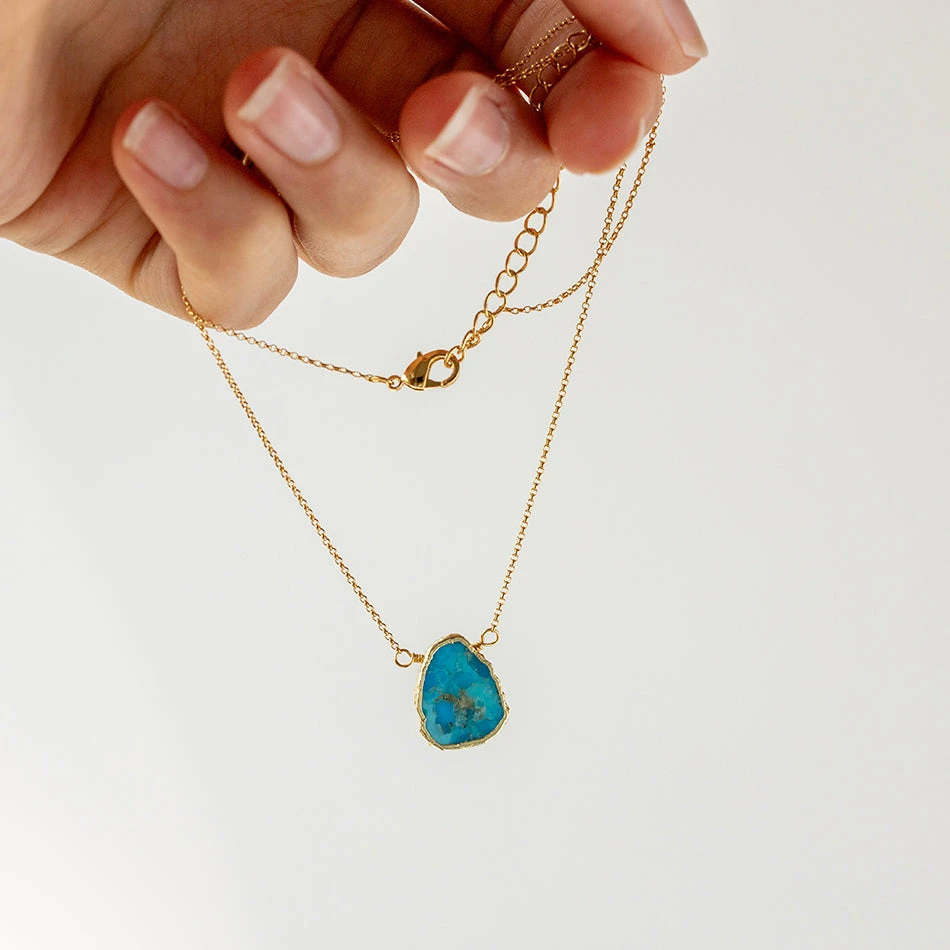 Raw Turquoise Slice Necklace – Natural Stone Pendant(Earth Wind And Fire Genuine Stone Necklace Gold Turquoise) 2 Raw Turquoise Slice Necklace – Natural Stone Pendant(Earth Wind And Fire Genuine Stone Necklace Gold Turquoise) - Image 2