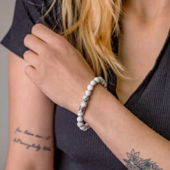 White Howlite Gemstone Bracelet – 8mm Beads For Calm, Clarity & Stress Relief(White Howlite Gemstone Bracelet Delara) -Djuna Jewelry Store wear howlite