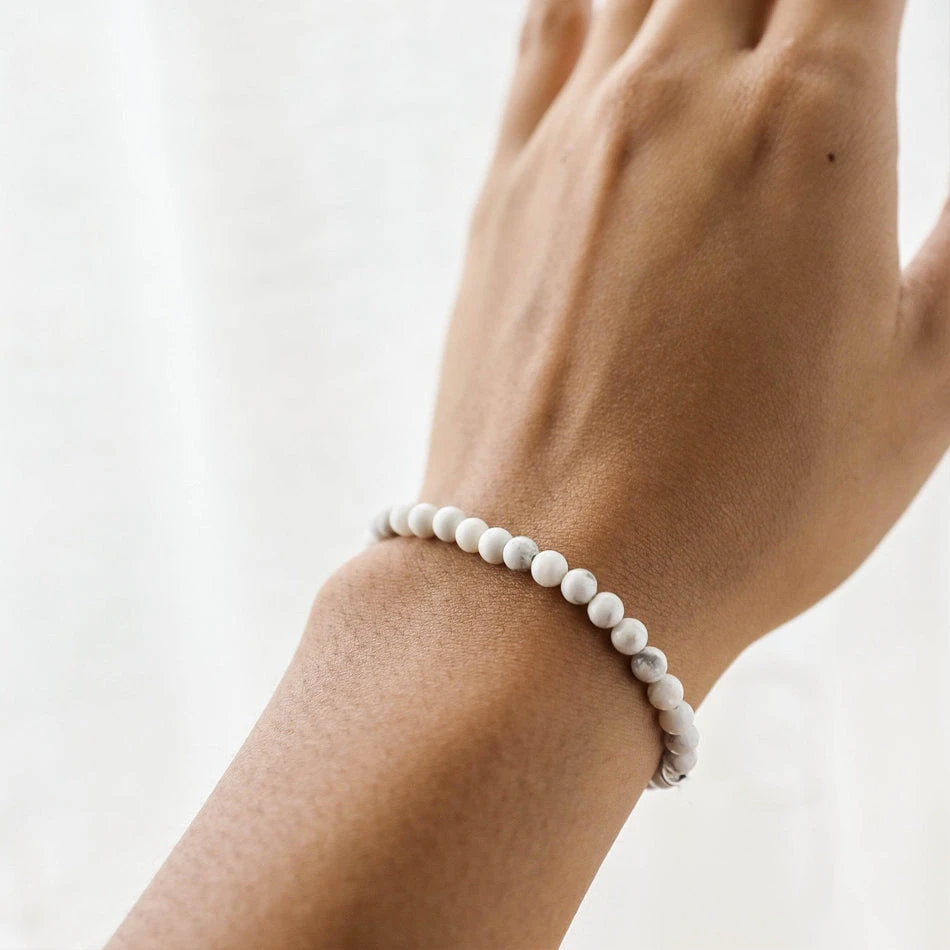 White Howlite Gemstone Bracelet 4mm(White Howlite Healing Bracelet) 4 White Howlite Gemstone Bracelet 4mm(White Howlite Healing Bracelet) - Image 4