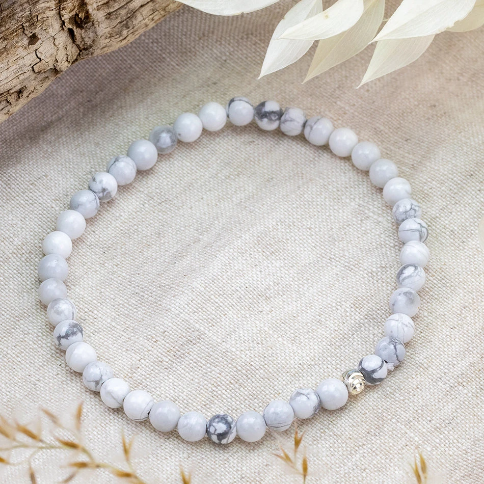 White Howlite Gemstone Bracelet 4mm(White Howlite Healing Bracelet) 2 White Howlite Gemstone Bracelet 4mm(White Howlite Healing Bracelet) - Image 2