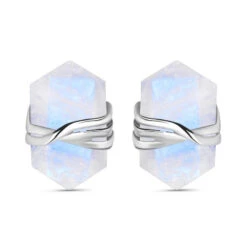 Rainbow Moonstone Pencil Point Stud Earrings Sterling Silver(Rainbow Moonstone Pencil Point Studs) 9 Rainbow Moonstone Pencil Point Stud Earrings Sterling Silver(Rainbow Moonstone Pencil Point Studs) -Djuna Jewelry Store wrapped wire earrings 2
