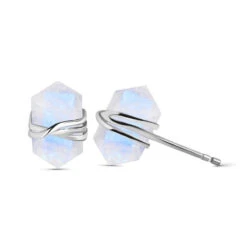 Rainbow Moonstone Pencil Point Stud Earrings Sterling Silver(Rainbow Moonstone Pencil Point Studs) 8 Rainbow Moonstone Pencil Point Stud Earrings Sterling Silver(Rainbow Moonstone Pencil Point Studs) -Djuna Jewelry Store wrapped wire earrings