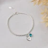 Personalised December Birthstone Bracelet - Blue Zircon Crystal & Sterling Silver With Heart Charm(Personalised December Birthstone Bracelet Blue Zircon Crystal)
